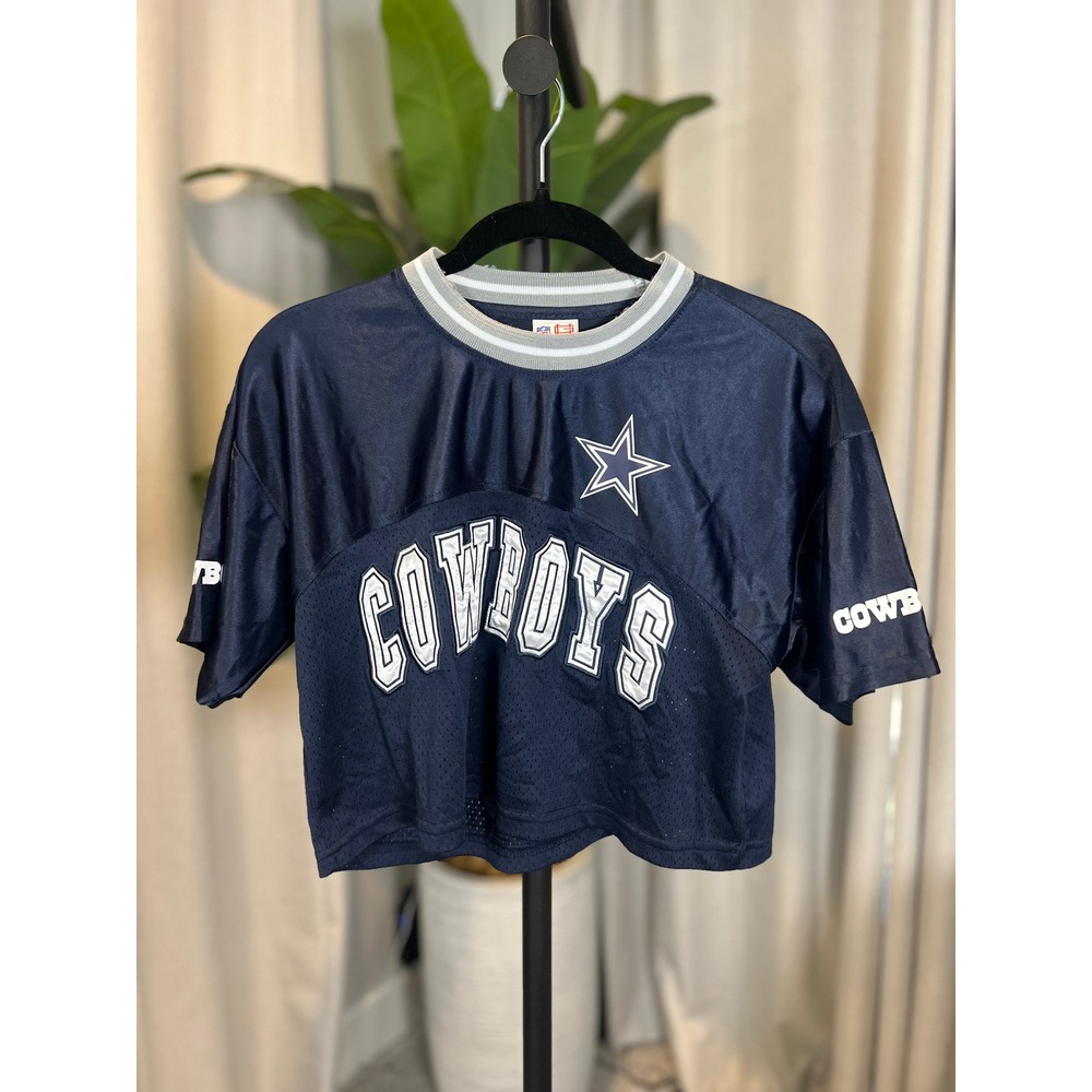 NFL Ultra Game Dallas Cowboys Cropped Jersey Navy Blue Mesh Top Small